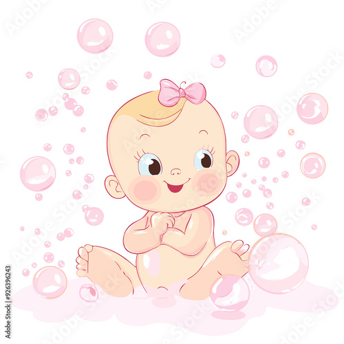 baby, cartoon, vector, illustration, love, child, cupid, card, boy, angel, heart, valentine, pink, design, art, kid, holiday, birthday, childhood, smile, cute, day, fun, children, bubble, toy, blue, b