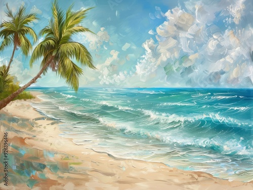 Beach Tranquility: Tropical Scene with Calm Waves and Sandy Shore Wallpaper