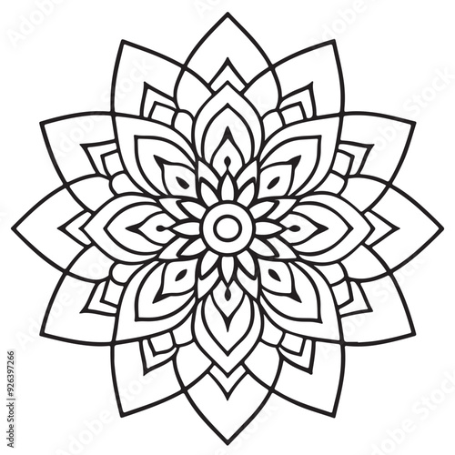 Adobabstract  wild Mandela design png, adult anti-stress coloring page in line art, floral pattern coloring sheete Illustrator Artwork.
