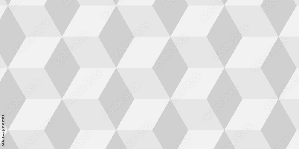 Abstract geometric white and gray cube seamless pattern. minimal 3d creative isometric hexagon square blank vector illustration mosaic and triangle background.