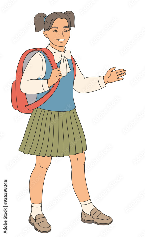schoolgirl in school uniform with backpack schoolgirl in school uniform with backpack