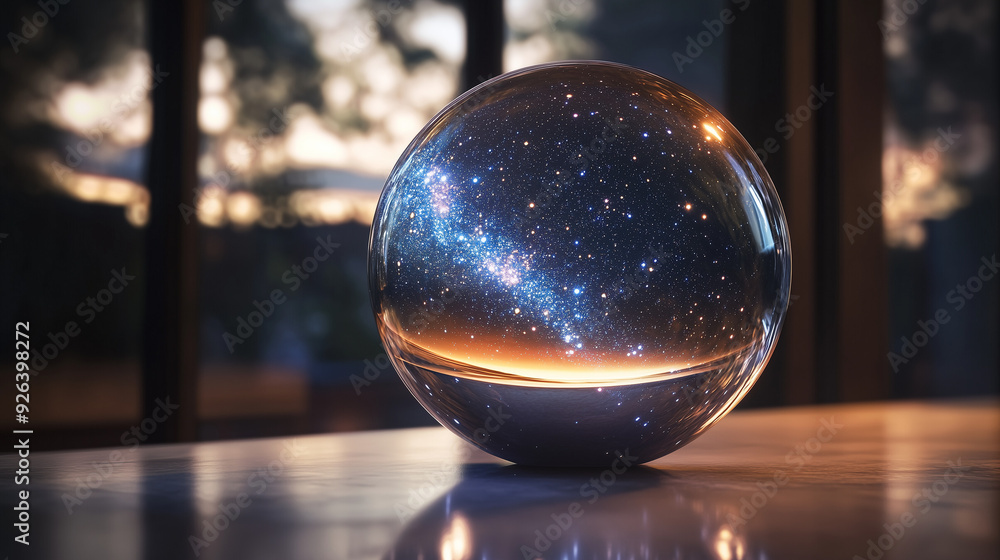 A glass orb containing the universe, with a view of the Milky Way A glass orb containing the universe, with a view of the Milky Way