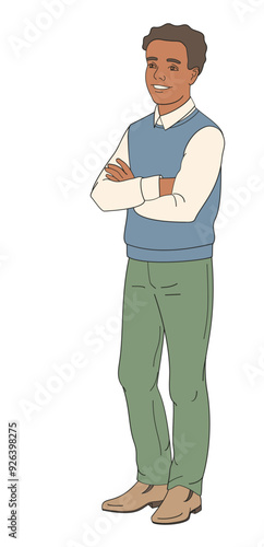 standing African American schoolboy in school uniform 