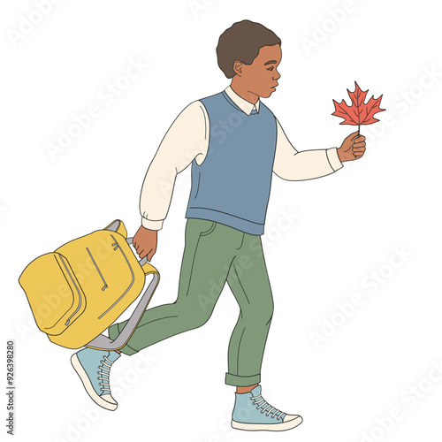 African American schoolboy in school uniform with backpack