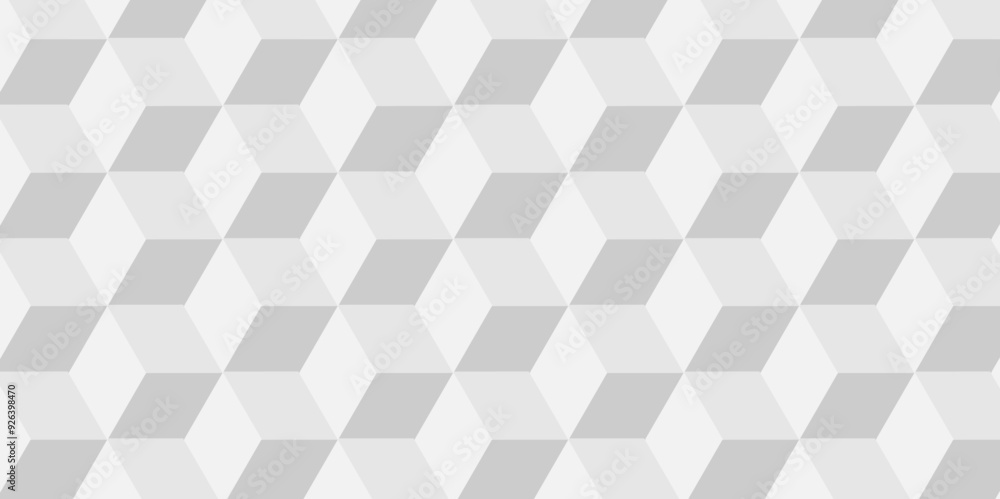 Obraz premium Minimal vector cubes geometric tile and mosaic wall grid backdrop digital hexagon technology wallpaper background. white and gray block cube structure backdrop grid triangle texture vintage design.