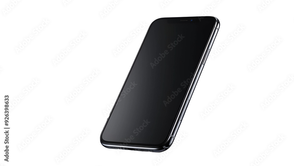 Modern smartphone with black screen and sleek design isolated on transparent background Modern smartphone with black screen and sleek design isolated on transparent background