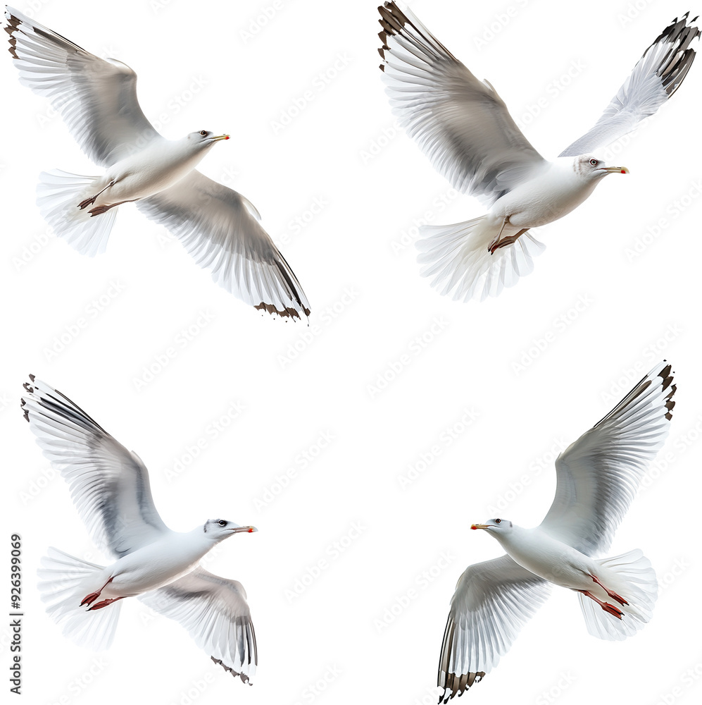 Fototapeta premium Seagull flying on white background