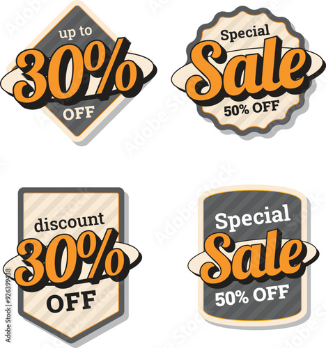 Vintage sales tags with discounts set