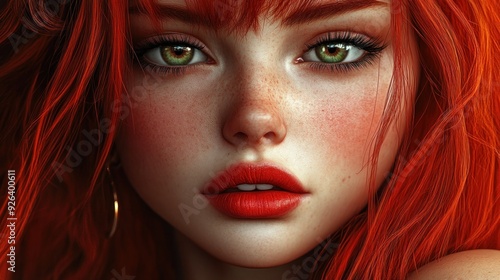 Wallpaper Mural Face girl anime character 3D beautiful with red lips, red hair background wallpaper AI generated image Torontodigital.ca