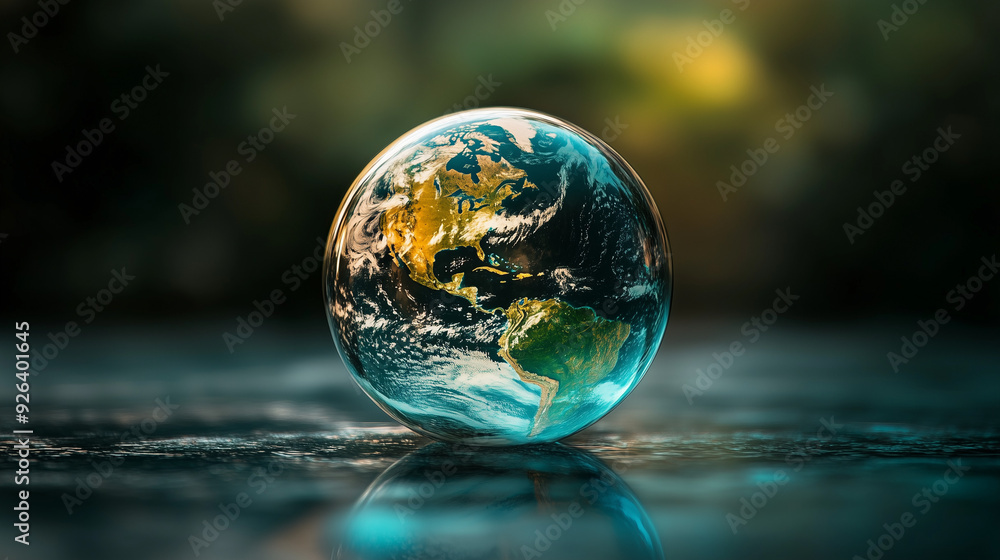 Earth in space, a glass orb containing Earth Earth in space, a glass orb containing Earth