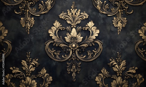 Gold Leaf Floral Design on Black Textured Background