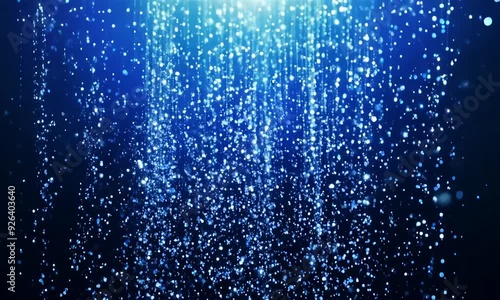 Beautiful blue background with abstract shining rain pouring down