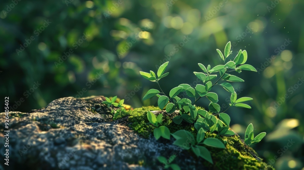 A plant growing from a crack in a stone, illustrating nature's resilience and the contrast between life and rock A plant growing from a crack in a stone, illustrating nature's resilience and the contrast between life and rock