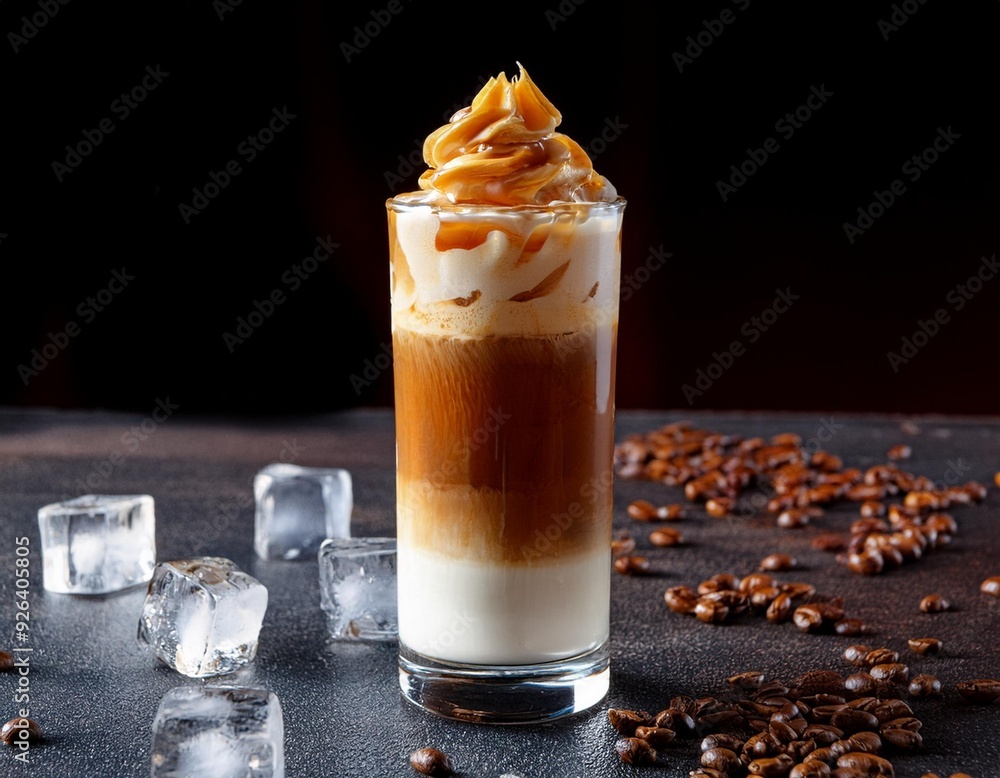 Ice cafe late with caramel and vanilia served in high glass Ice cafe late with caramel and vanilia served in high glass