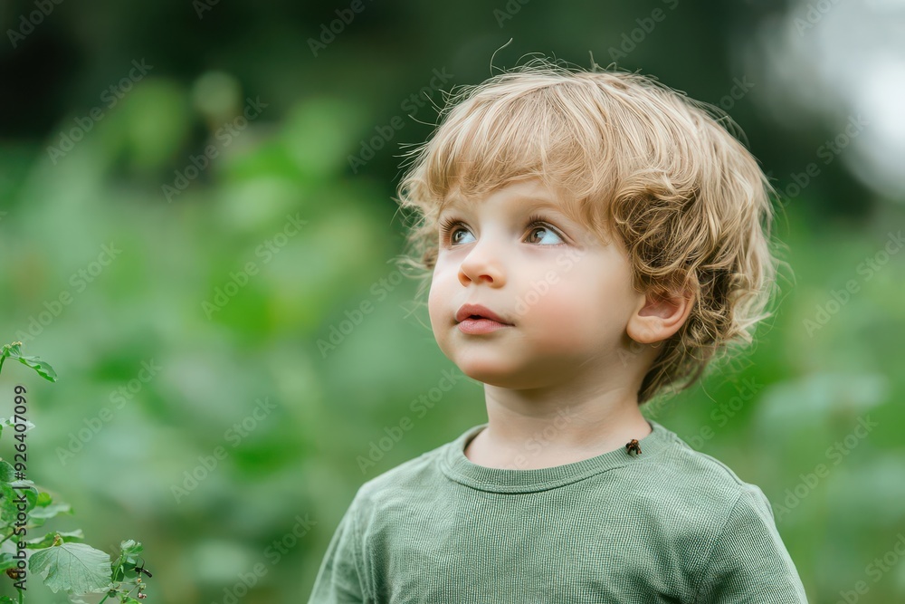 A serene image of a child observing nature, perhaps collecting leaves or watching insects, illustrating curiosity and the development of environmental awareness A serene image of a child observing nature, perhaps collecting leaves or watching insects, illustrating curiosity and the development of environmental awareness