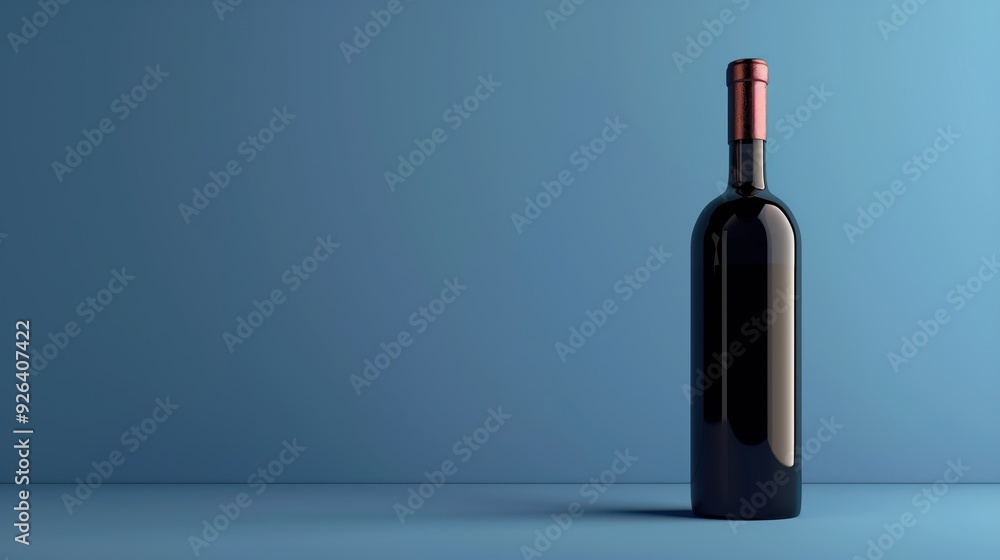 Elegant Bottle of Red Wine on a Solid Blue Background Highlighting Sophistication and Elegance in Minimalist Photography Elegant Bottle of Red Wine on a Solid Blue Background Highlighting Sophistication and Elegance in Minimalist Photography