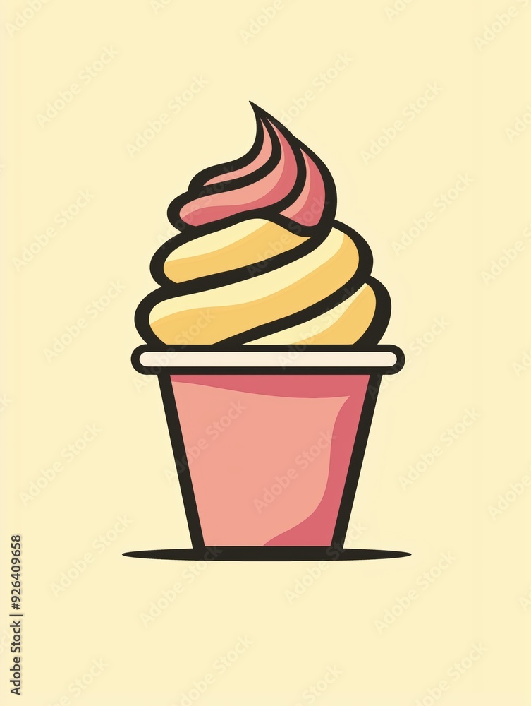 Delicious Gelato in a Cup Icon Design - Two Scoops with Creamy Swirl on Light Yellow Background - Perfect Stock Image for Dessert and Summer Themes Delicious Gelato in a Cup Icon Design - Two Scoops with Creamy Swirl on Light Yellow Background - Perfect Stock Image for Dessert and Summer Themes
