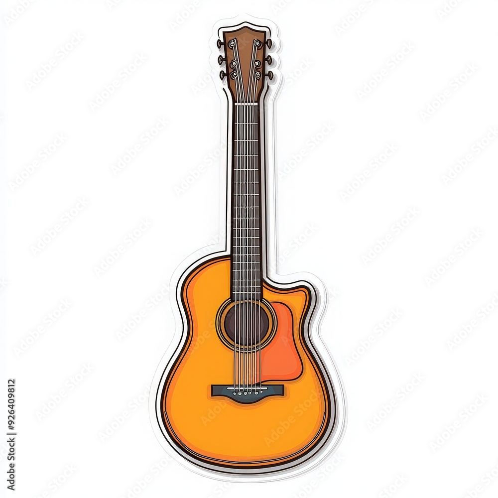 Obraz premium Vibrant acoustic guitar showcasing its rich wood texture and classic design, perfect for music lovers and artists.