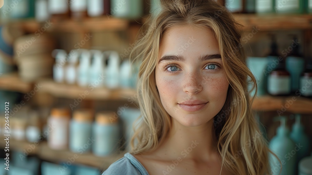 Graceful Young Lady Showcasing Her Skincare Routine with Natural Beauty Products. Skincare Essentials for Radiant Skin. Graceful Young Lady Showcasing Her Skincare Routine with Natural Beauty Products. Skincare Essentials for Radiant Skin.