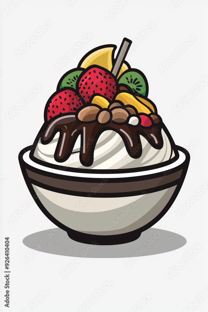Delicious Bingsu Korean Shaved Ice Dessert Icon with Fruit Toppings Isolated on Light Gray Background - Intricate Detail Stock Image for Culinary and Food-Themed Designs Delicious Bingsu Korean Shaved Ice Dessert Icon with Fruit Toppings Isolated on Light Gray Background - Intricate Detail Stock Image for Culinary and Food-Themed Designs