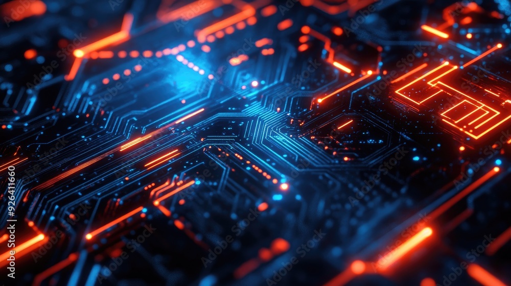 Abstract AI background with glowing circuit lines and digital design. Perfect for technology logos, graphic design, and website headers. Highlights a modern, futuristic machine learning theme. Abstract AI background with glowing circuit lines and digital design. Perfect for technology logos, graphic design, and website headers. Highlights a modern, futuristic machine learning theme.