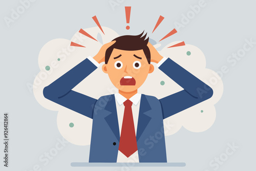 Stress or deadline at work. A business man clutched his head in panic. The bad news. Vector illustration

