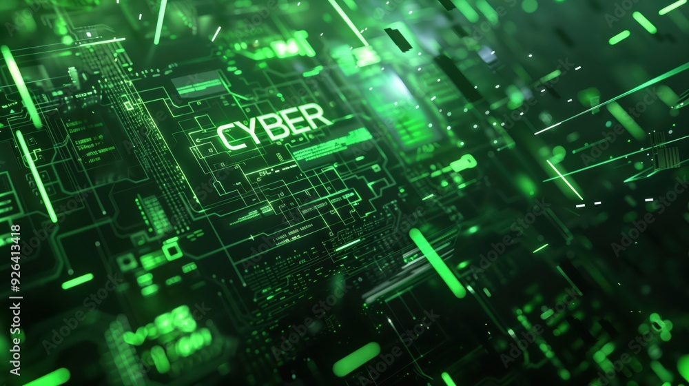 Ultra-Realistic Digital Logo with CYBER Text in Vibrant Green Tech Inspired Background Ultra-Realistic Digital Logo with CYBER Text in Vibrant Green Tech Inspired Background
