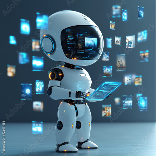 Wallpaper Mural Collection of images showcasing futuristic robots interacting with digital content, symbolizing advanced technology, AI, and digital transformation. Torontodigital.ca