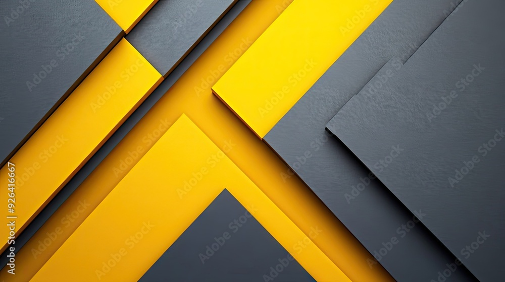 Abstract yellow-grey triangle arrow shapes create a visually striking geometric pattern on a sleek background. The modern design features generous blank space for text and graphics. Abstract yellow-grey triangle arrow shapes create a visually striking geometric pattern on a sleek background. The modern design features generous blank space for text and graphics.