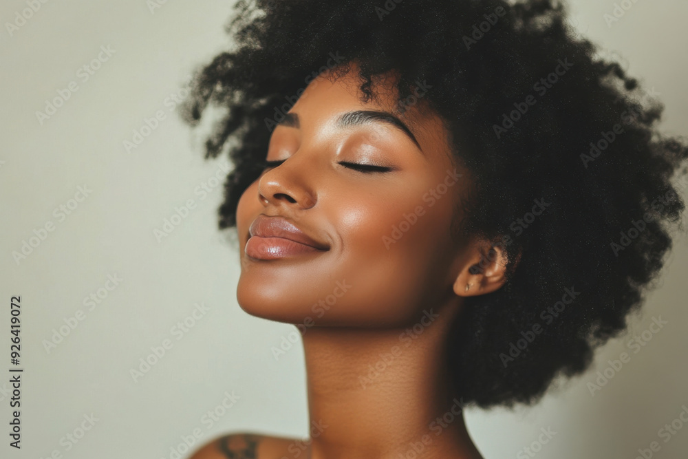 A close up of a tattooed black woman's face with her eyes closed A close up of a tattooed black woman's face with her eyes closed