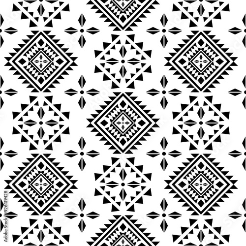 Ancient echoes Aztec geometric seamless patterns southwest Navajo Native American tribal ethnic black and white for textile printing