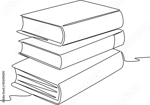 Piles of books one line art vector illustration
