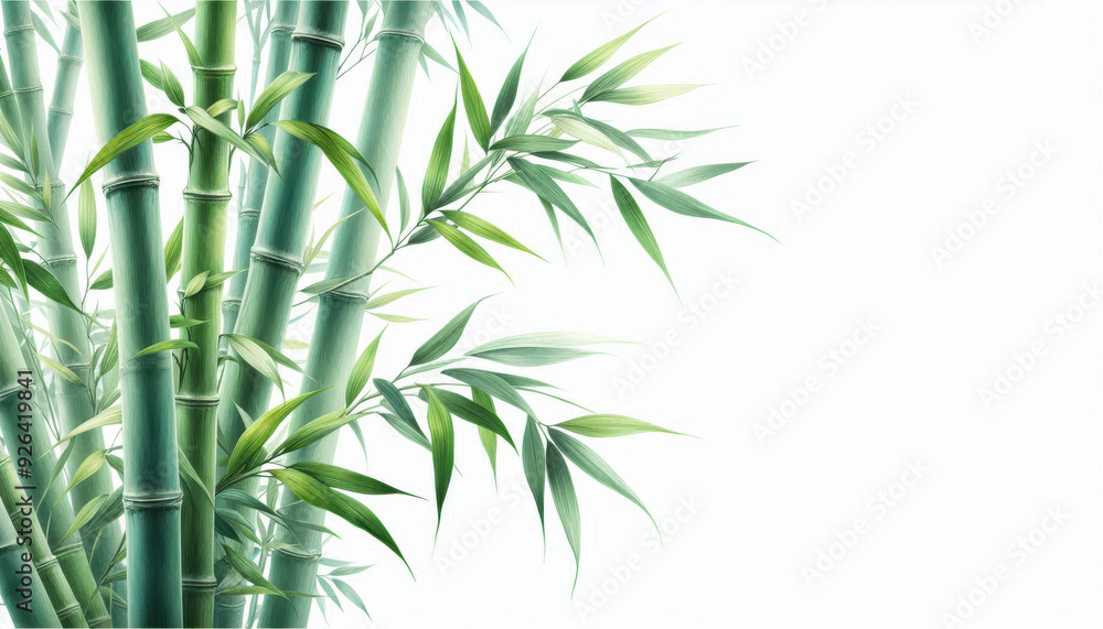 Obraz premium Tropical bamboo watercolor art style wallpaper background with empty space. Hand drawn watercolor design for fabric, print, cover, banner and invitation