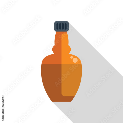 Simple, colorful vector illustration of a glass bottle containing whiskey, perfect for use in bar or restaurant menus