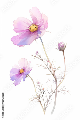 Wallpaper Mural コスモスの水彩イラスト Torontodigital.ca