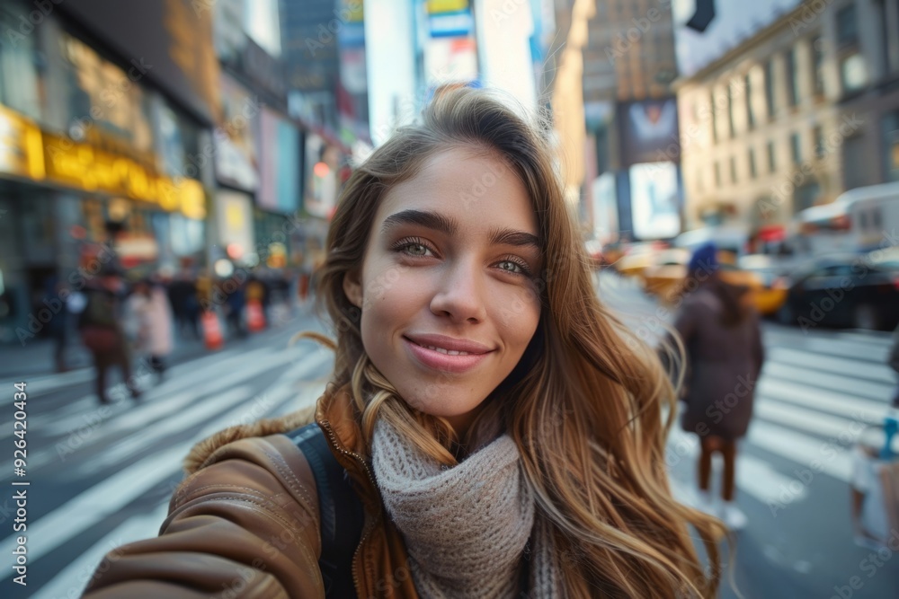 Young female tourist taking a selfie in the city center Young female tourist taking a selfie in the city center