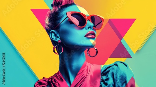 Including chunky shoes, low-rise pants, crop tops, and oversized sunglasses, the bold eclectic fashion styles of the Y2K era, fashion woman colorful dressed in the latest fashion trends of the time.