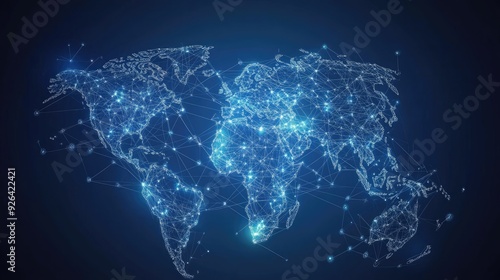 Wallpaper Mural Digital world map with abstract global connections and data networks. Vector illustration of telecommunication links illustrating global business interactions. Torontodigital.ca