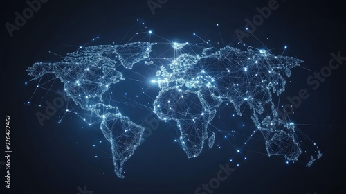 Digital world map with abstract global connections and data networks. Vector illustration of telecommunication links illustrating global business interactions.