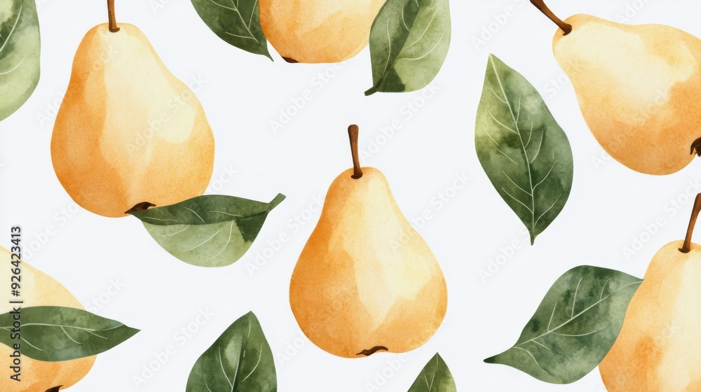 Close up cartoon pears and leaves on a white background. Pear fruit texture Close up cartoon pears and leaves on a white background. Pear fruit texture