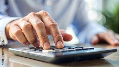 A close-up shot of a person's hand holding up fingers to count or calculate something, with a blurred background to emphasize the action.