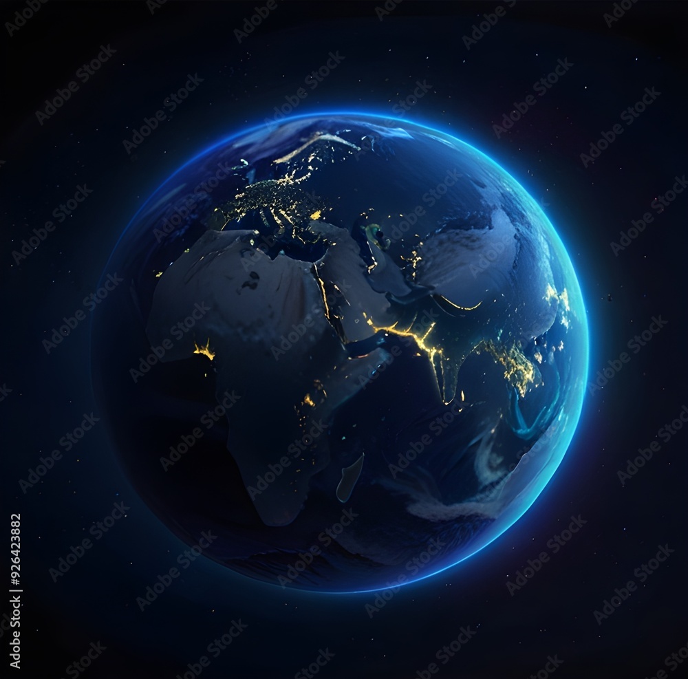 Fototapeta premium Planet earth from the space at night . 3d render