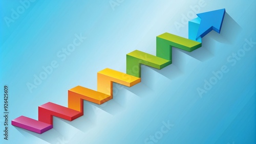 A colorful illustration of a step-by-step timeline concept with arrow-shaped blocks forming a staircase, symbolizing progress and goal achievement over time. photo