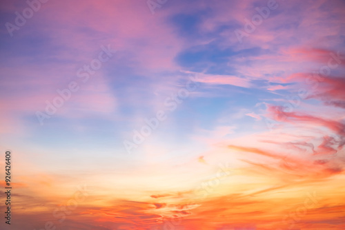 Beautiful , luxury soft gradient orange gold clouds and sunlight on the blue sky perfect for the background, take in everning,Twilight, Large size, high definition landscape photo