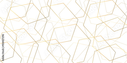 Modern minimal golden hexagon background with stoke. abstract futuristic architecture concept with digital geometric gold line for wallpaper, presentation background design, vector illustration.	