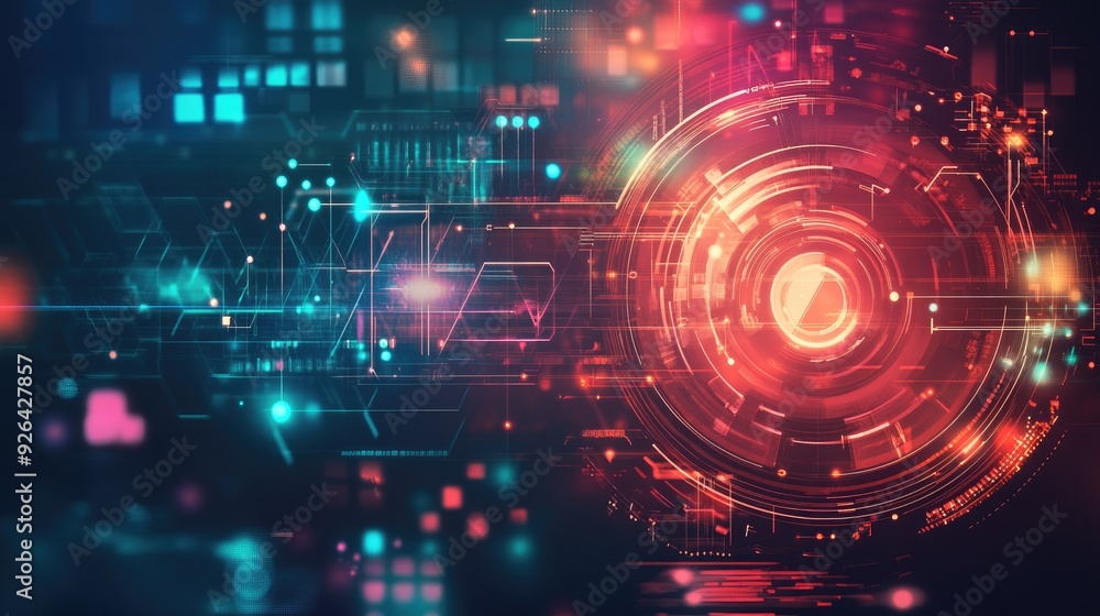 Fototapeta premium Futuristic Big Data concept with abstract digital art and technology background. Hand-drawn style highlighting data management and mining. Perfect for tech graphics and visual presentations.