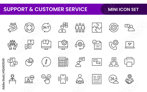 Support and customer service outline style modern icons set. Customer Feedback, Response, experience, helpline and technical support icon illustration