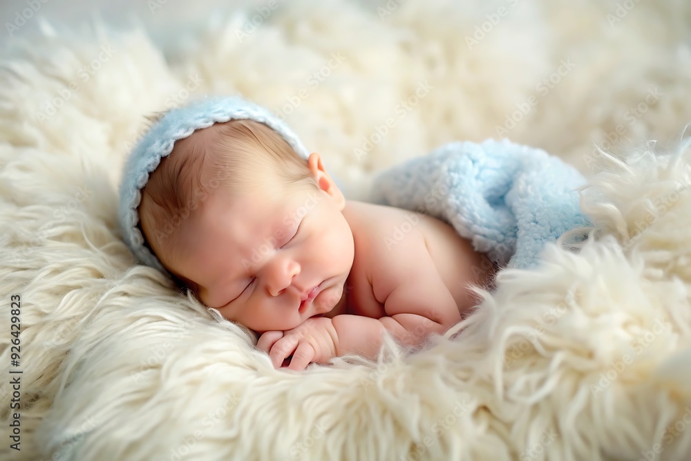 Newborn Baby Sleeping on a Furry Blanket.