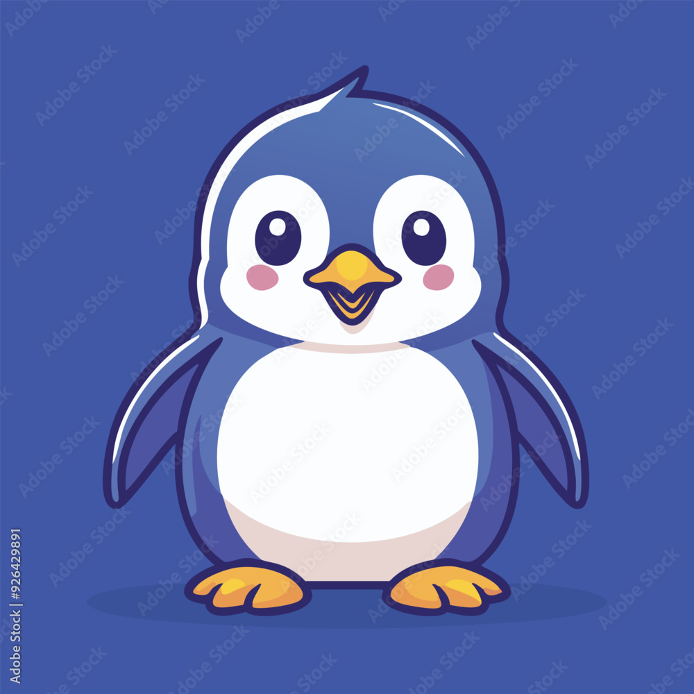 Obraz premium Penguin standing flat icon vector illustration. Cartoon Animal Nature Icon Concept.