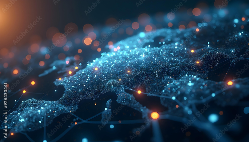 Abstract Digital Representation of a Continent with Glowing Points and Lines Abstract Digital Representation of a Continent with Glowing Points and Lines